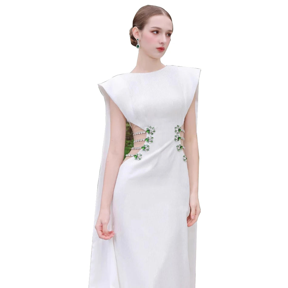 Customize High-End Bandage Wedding Luxury Evening Party Dress Women Elegant Long Ribbon Crystal Decoration Summer Season