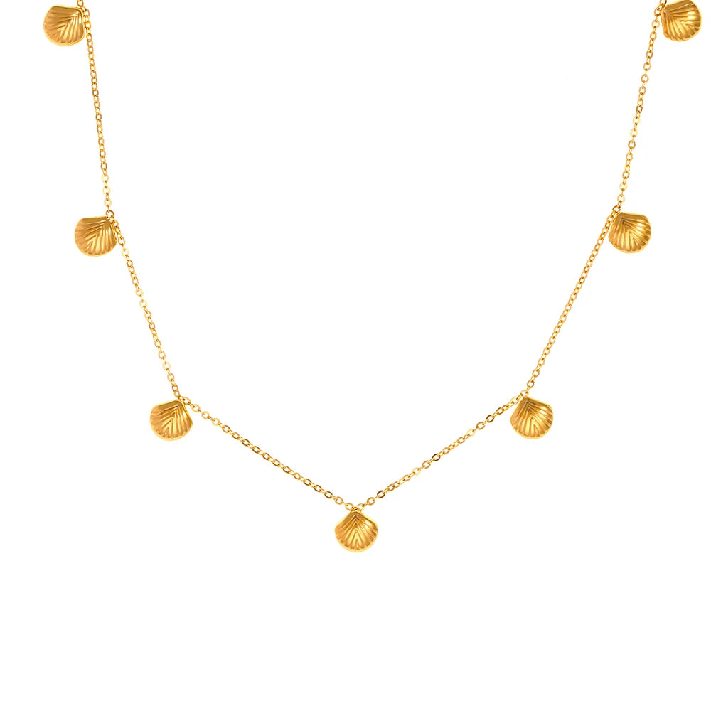 Small Scallop Pendant Necklace for Women Stainless Steel Plated 18k Gold Personality Temperament Clavicle Chain Jewelry