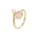 Trendy Tulip Flower Stacking Ring Open Adjustable Cat Eye Stone Pearl ZIRCON Finger Ring Minimalist Best Friend Gift