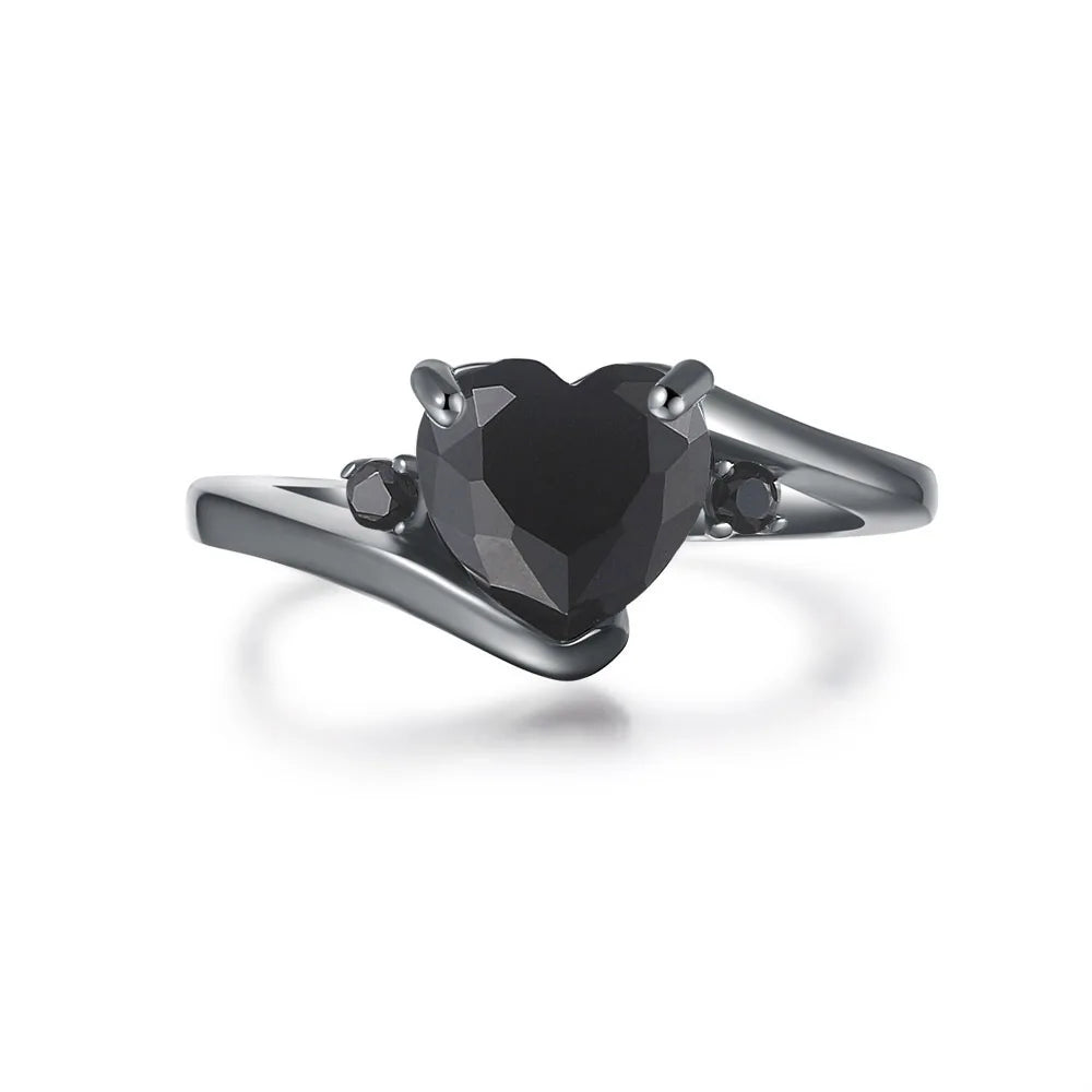 Wholesale Gothic Vintage Punk Style Love Heart Purple Zircon Black Rings for Women