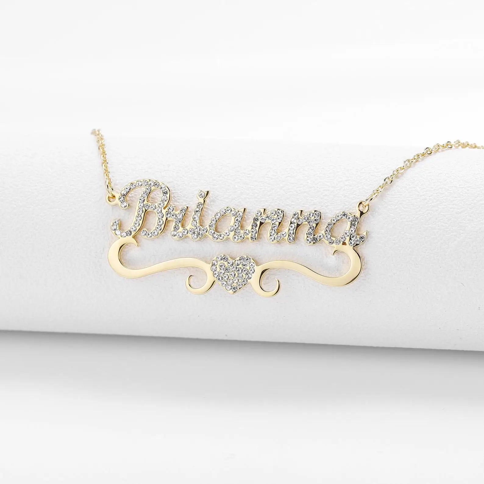 Women's Custom Name Gold Plated Stainless Steel Necklace Ice Out Zircon Inlaid Glittering Name Pendant Necklace