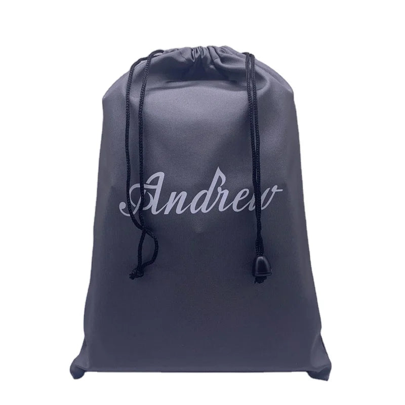 Wholesale Customized Small Black Drawstring Pouch Reusable Silk Satin Dust Bag Hair Wig Extension Vine Bottle Gifts Silk Screen MegaBDM