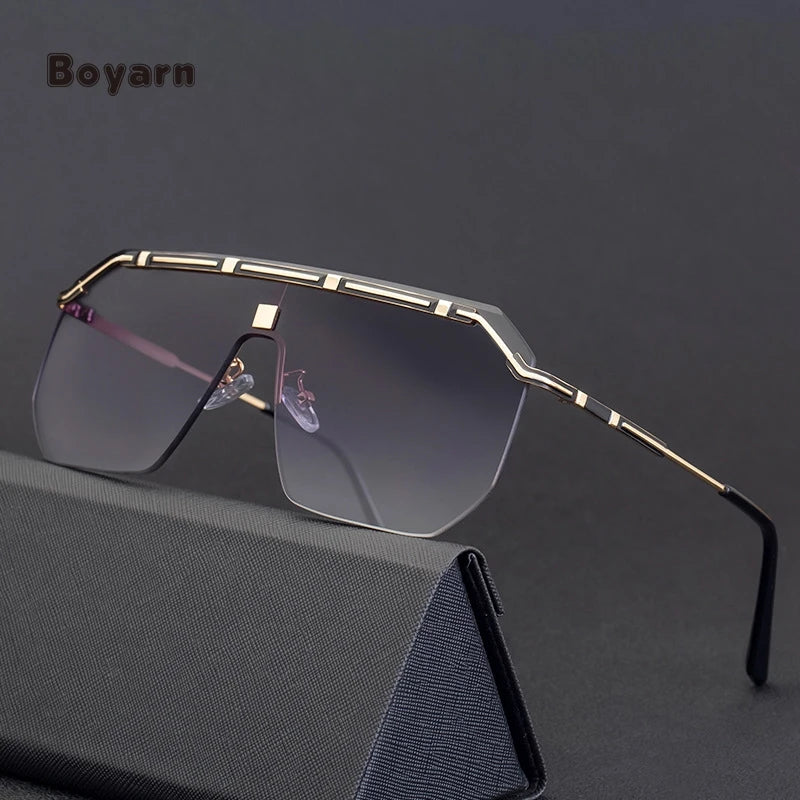 Boyarn Fashion Sunglasses Newest Designer Rimless Metal Frame Trendy Oversized Women Men Shades Sun Glasses Eyewear