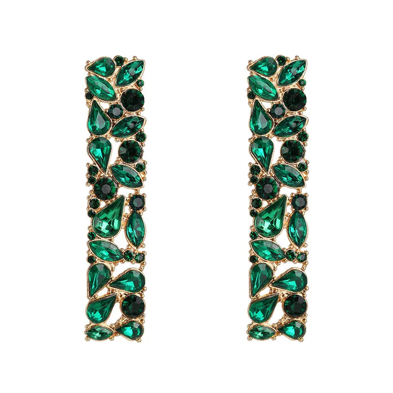 Rhinestone Statement Earrings  Sparkly Crystal Geometric Hexagon Round Hoops  Vertical Bar Earrings
