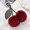 Mini Christmas Cherry Pom Pom Keychain Fluffy Red Cherry Plush Ball Keyring Faux Rabbit Fur Soft Cartoon Keychain