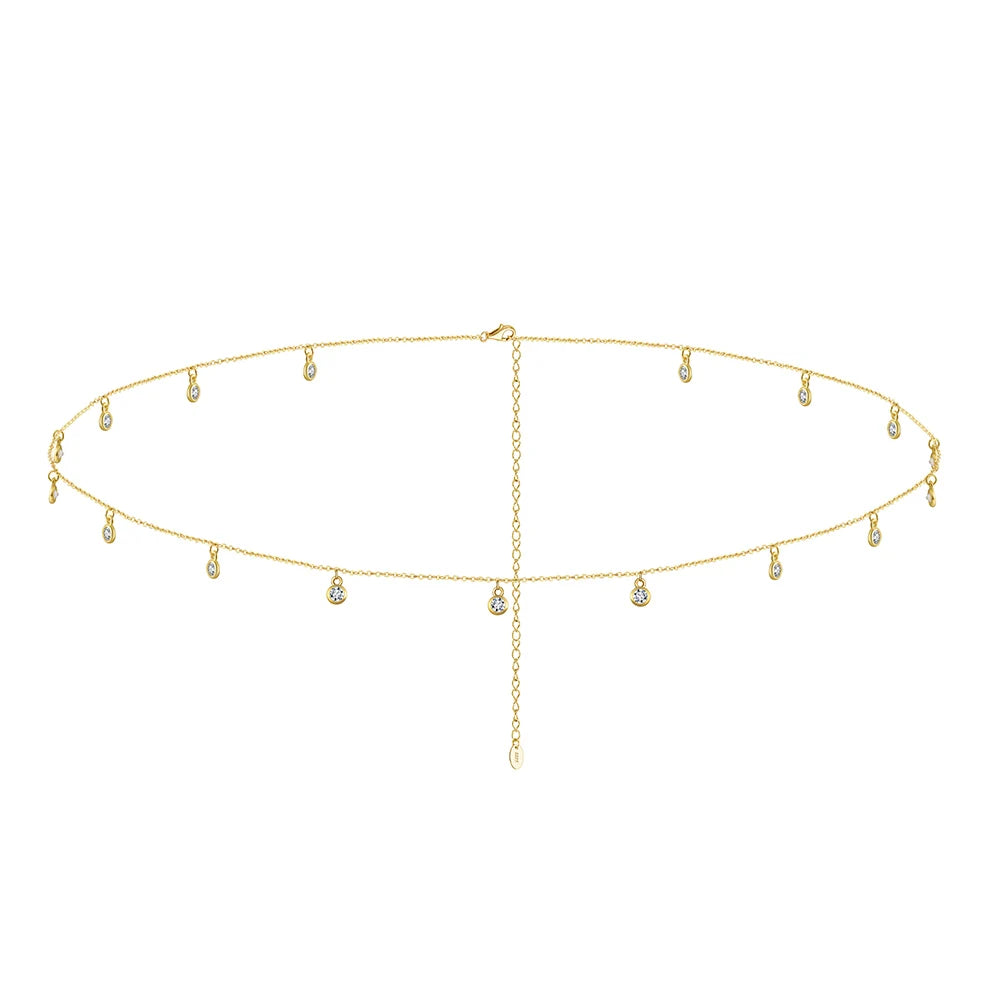 Rinntin CW01 Body Belly Chain CZ  Waist Chain Adjustable Belt Sexy Bikini 925 Silver Body Chain Jewelry for Women