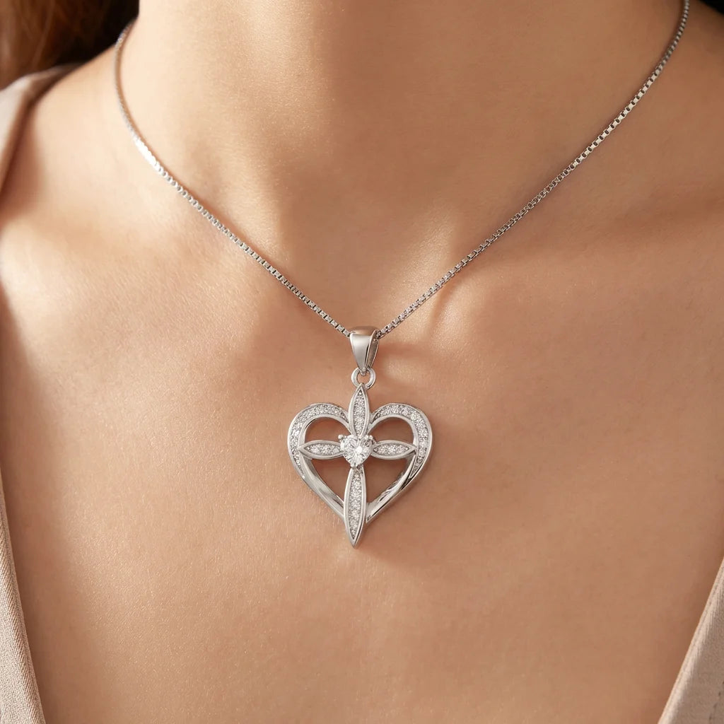 Wholesale Christian Charm Pendant Jewelry Rhodium Plated Cubic Zirconia Heart Cross God Retro 925 Sterling Silver Fine Jewelry