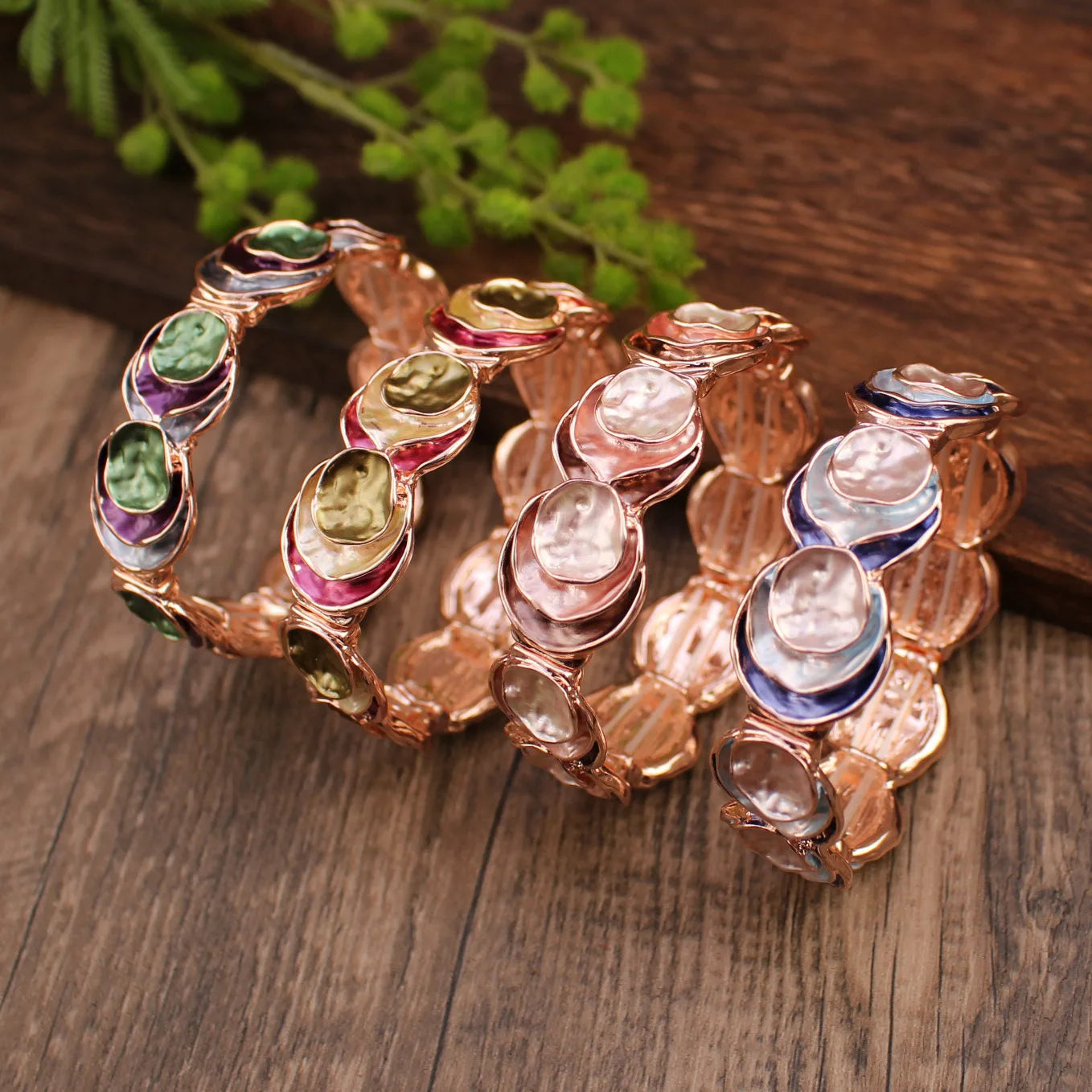 Colorful Painted Oil Three Layer Round Elastic Bracelet Fashion Enamel Geometric Luxury Bangle for Women