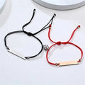 Yiwu Aceon Stainless Steel ID Bar Red Black Rope Adjustable Handcraft Blank Stamping Couple Bracelet Engraveable