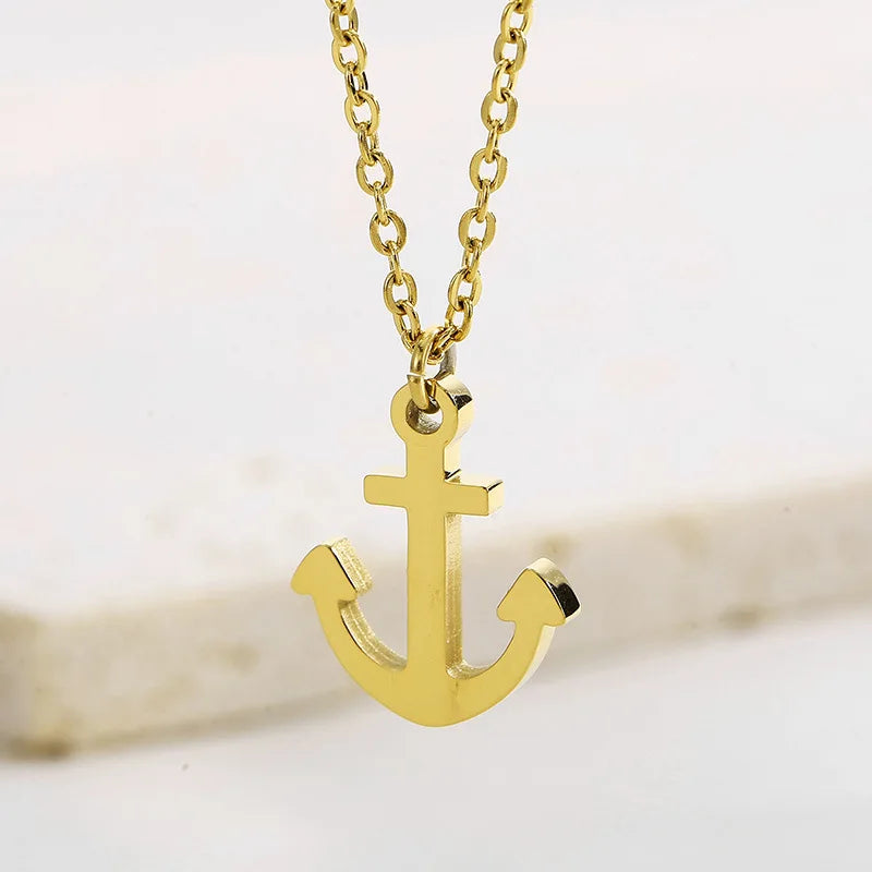 Beautiful Personalized Custom  Style Gold Plated Solid 316L Stainless Steel Anchor Pendant Necklace