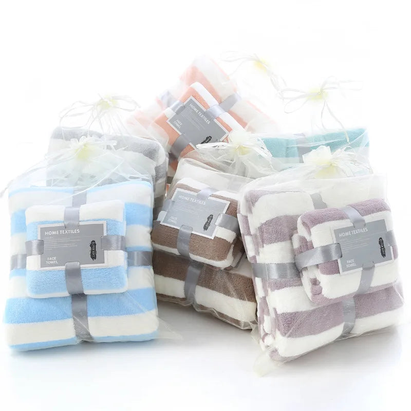 Wholesale Multi-Color Coral Velvet Microfiber Bathroom Towel Set Custom Logo Thickened Fluffy High Absorbent Quick-Dry Feature