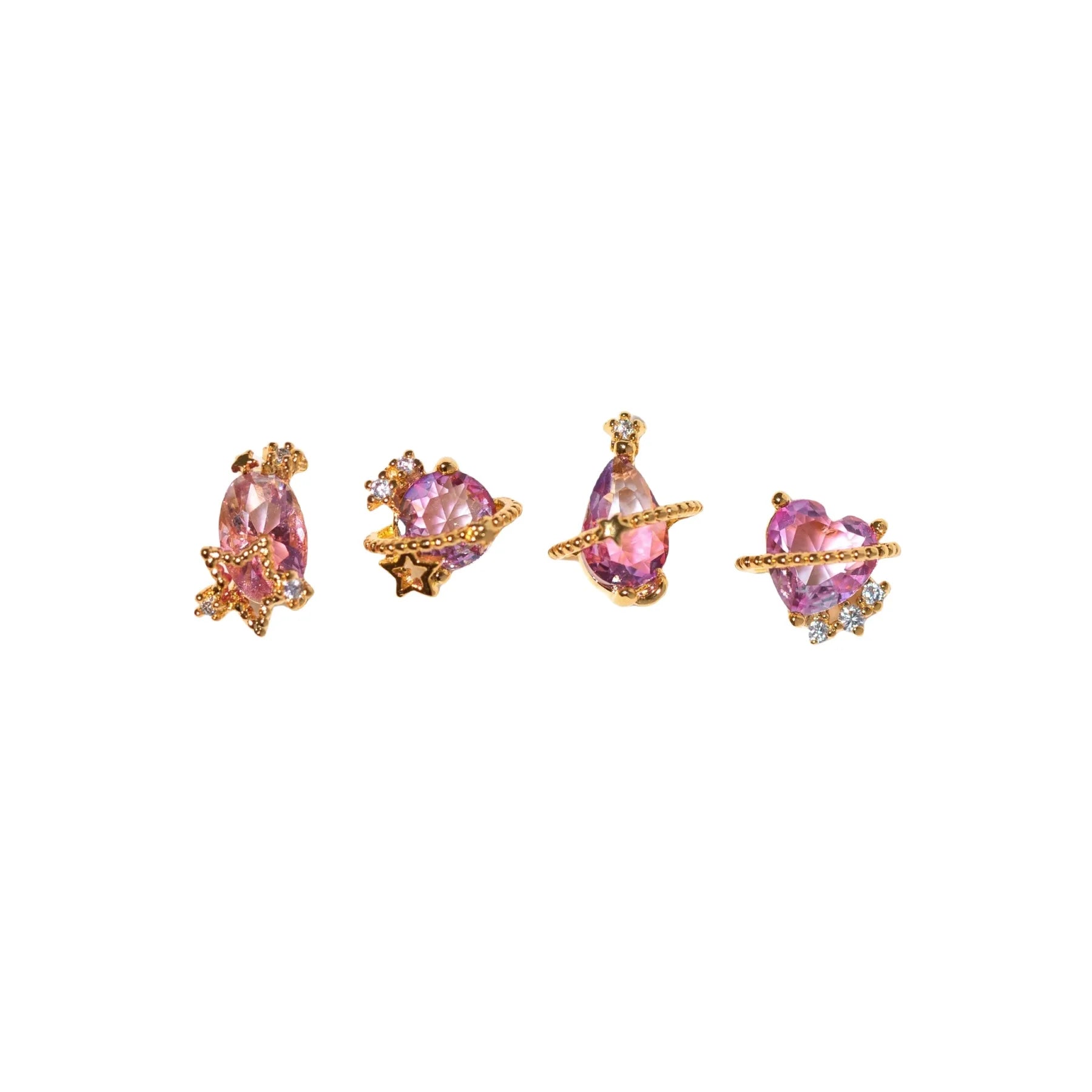 4Pcs Elegant Sweetheart Pink Zircon Earrings S925 Silver Studs Trendy Jewelry Set