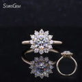 Starsgem 1 Carat Round Brilliant Cut Flower Ring 10K Yellow Gold  Lab Grown Diamonds Halo Engagement Rings