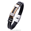 Retro Men Steel Titanium Stainless Steel Silicone Bracelet