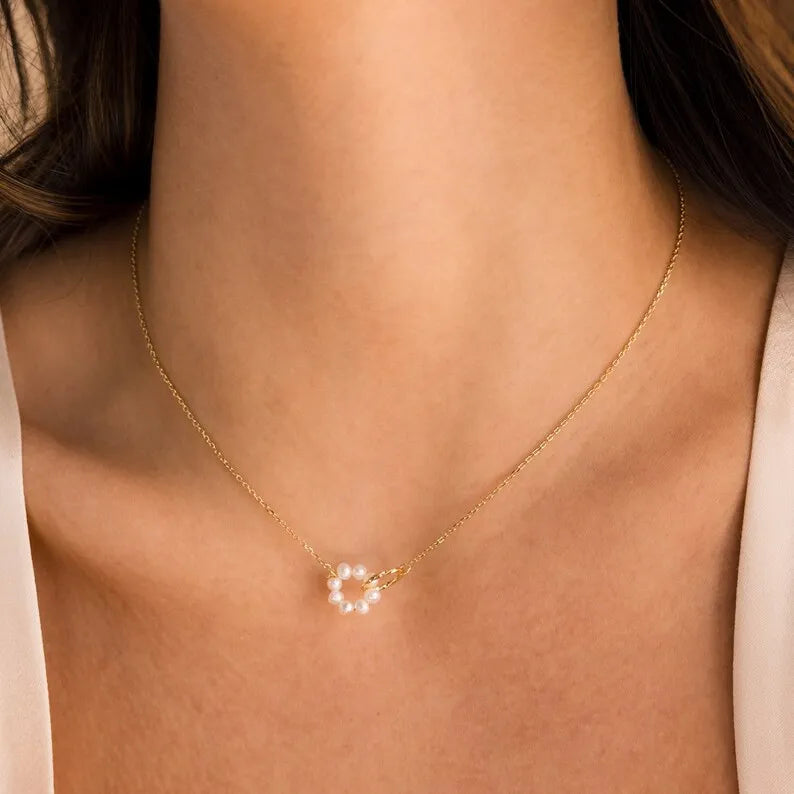 Vintage Gold Plated Stainless Steel Chain Necklace with Natural Pearl Pendant Classic Style for Anniversary