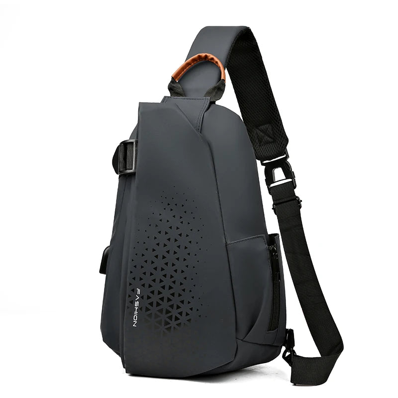 Men's Casual Crossbody Backpack Latest Design Geometric Pattern Sling Chest Bag Made of Durable Polyester Material