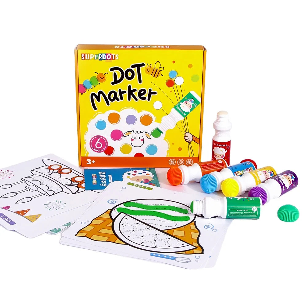 Dot Marker Pen Set 6 Colors 40ml 18mm Nib Bingo Daubers Non-Toxic Paint Markers for Kids Educational Art Supplies OEM Support