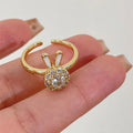 Anello Femminile Zircon Rotating Ring Relieving Stress Open Adjustable Spinner Copper Gold Rabbit Ring  for Valentine's Day Gift