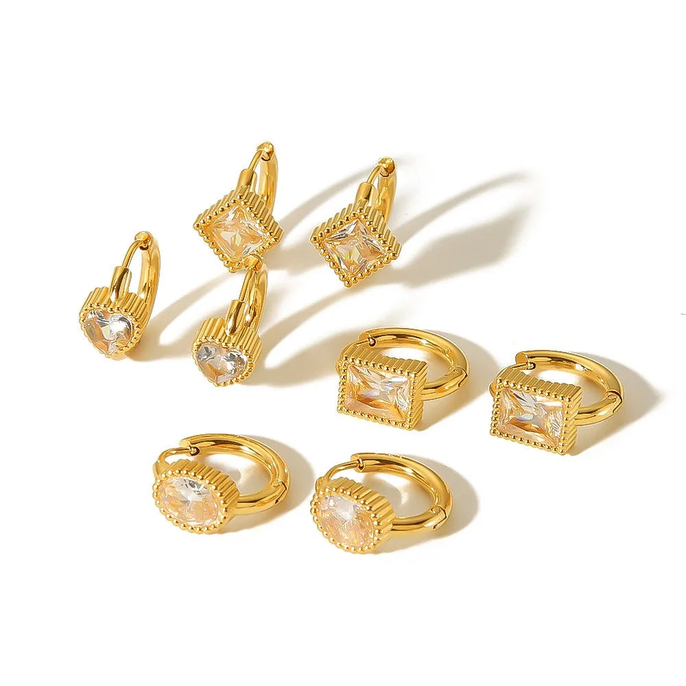 Nabest18k Gold Plated Vintage French Hoop Earrings with Big Cubic Zirconia Waterproof Stainless Steel Jewelry for Women