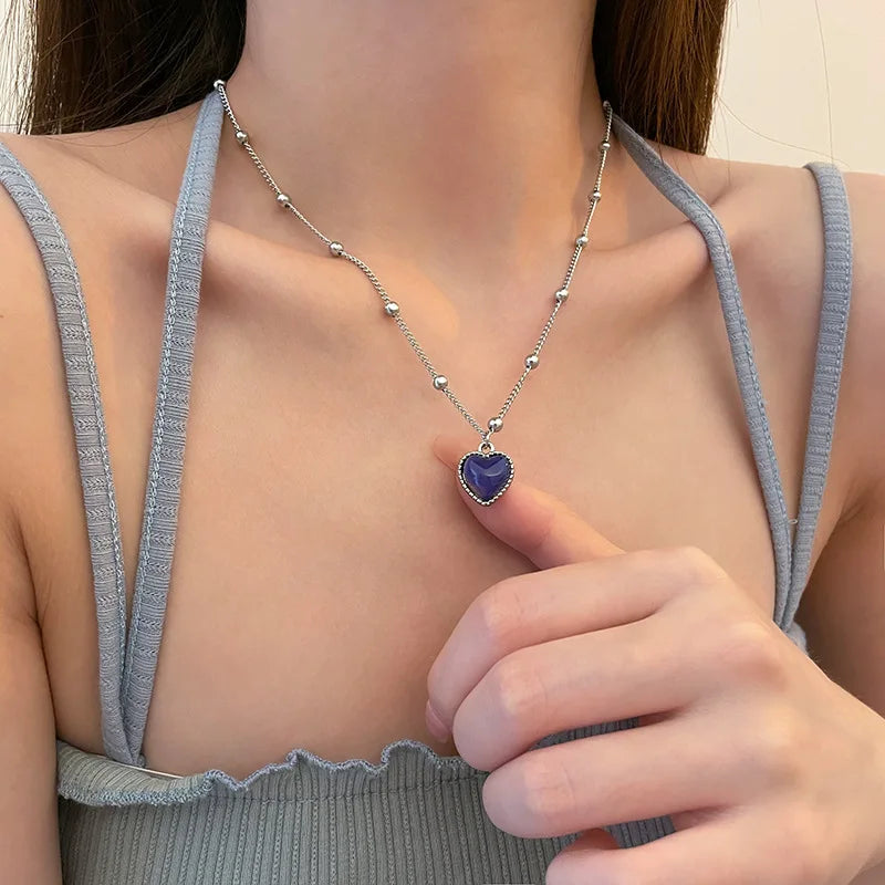 New Trendy Temperature Sensitive Color Changing Necklace Fashion Elegant Mood Heart Pendant Fine Jewelry Necklaces for Women