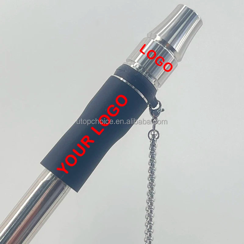 Reusable Luxury Detachable Mouthpiece Shisha Tip Holder Black Stainless Steel Lanyard Necklace Hookah Mouthpiece Tips