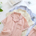 High Quality Casual Turn-down Collar Pajamas Loungewear Short Sleeve Cotton Sleepwear for Women