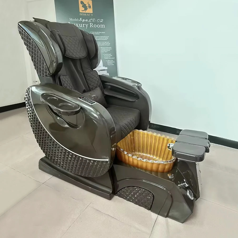 Electric Massage and Pedicure Chair Made of Fiberglass Reversible Foot Basin with Drainage Pump LED Customizable Color