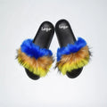Fur Slides for Women REAL BIG FURRY Flush Soft Raccoon Outdoor Slider Sandals fox Fur slippers