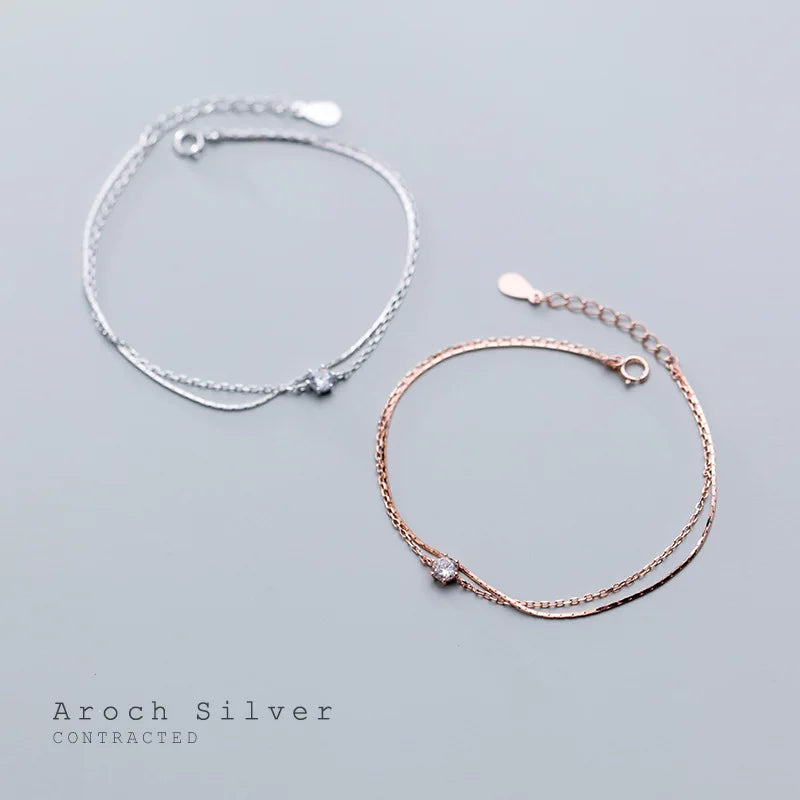 Brilliant Sparkling S925 Cubic Zircon Bracelet Dainty Double Layer Chains Sterling Silver Bracelet Jewelry