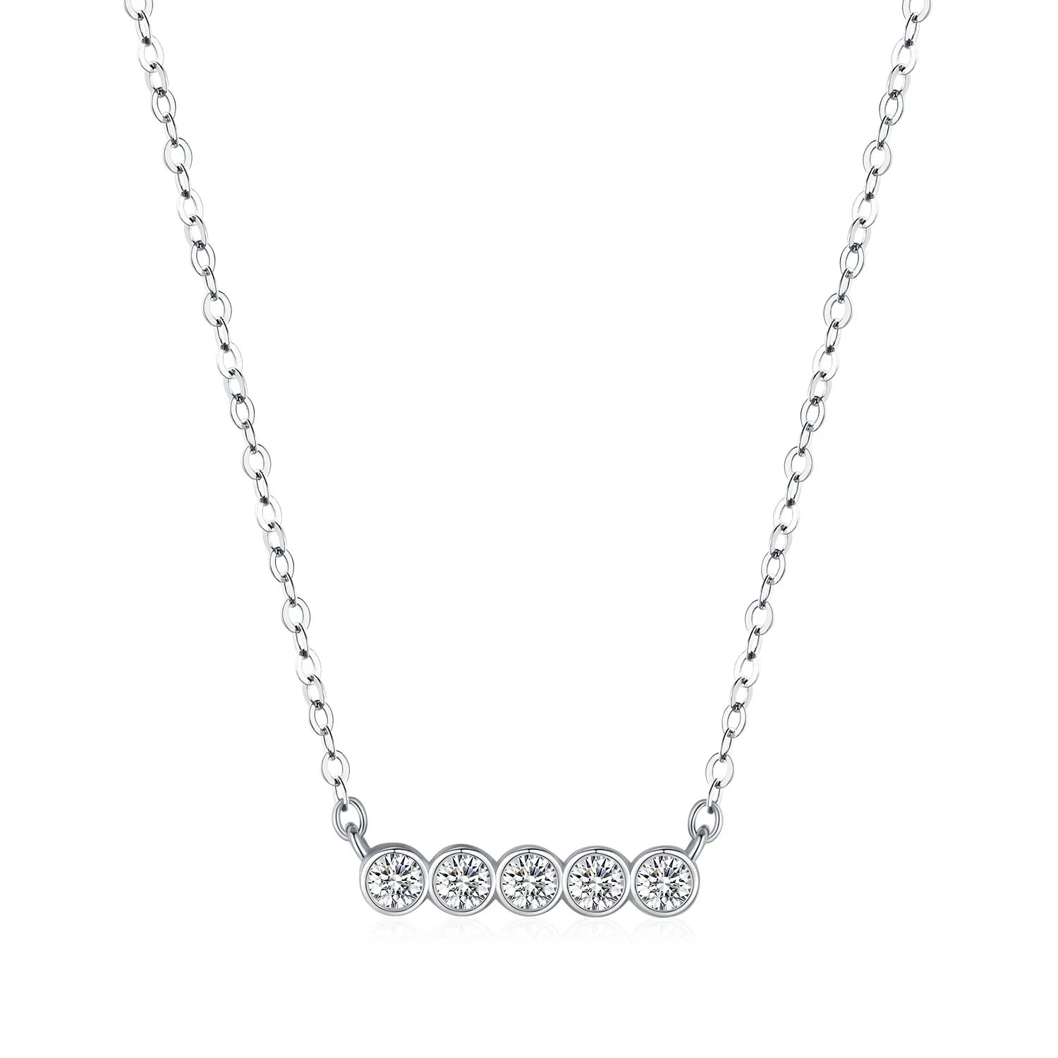 Geometric Round Moissanite Pendant Necklace 925 Sterling Silver Exquisite Simple Clavicle Chain for Women's Fine Jewelry Gifts