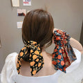 IVANHOE Korean Version of the Net Red Ins Long Ribbon Silk Scarf Hairband Temperament Silk Face Floral Bow Tied Hair Rope