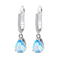 A2982 Abiding Fashion Natural Swiss Blue Topaz Gemstone 925 Sterling Silver Jewelry Wedding CZ Diamond Drop Earrings for Women