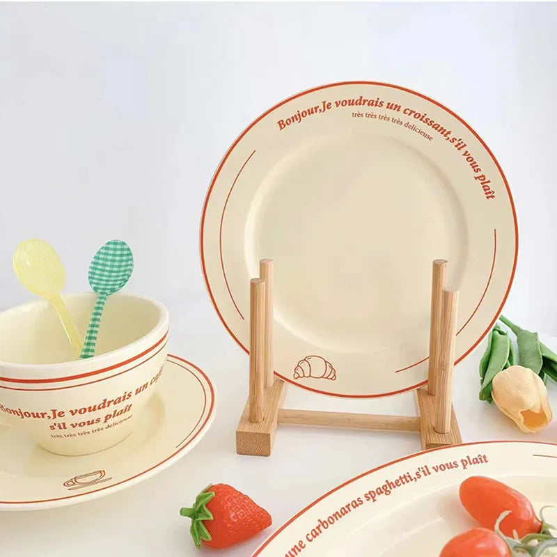 Korean Style Ins Advanced Sense Cream Retro French Coffee Cup Saucer Breakfast Dessert Plate