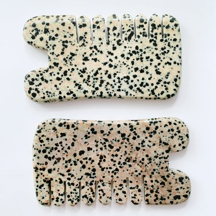 Hongzhuo Factory Wholesale Hand Carved Natural Dalmatian Jasper Crystal Head Comb
