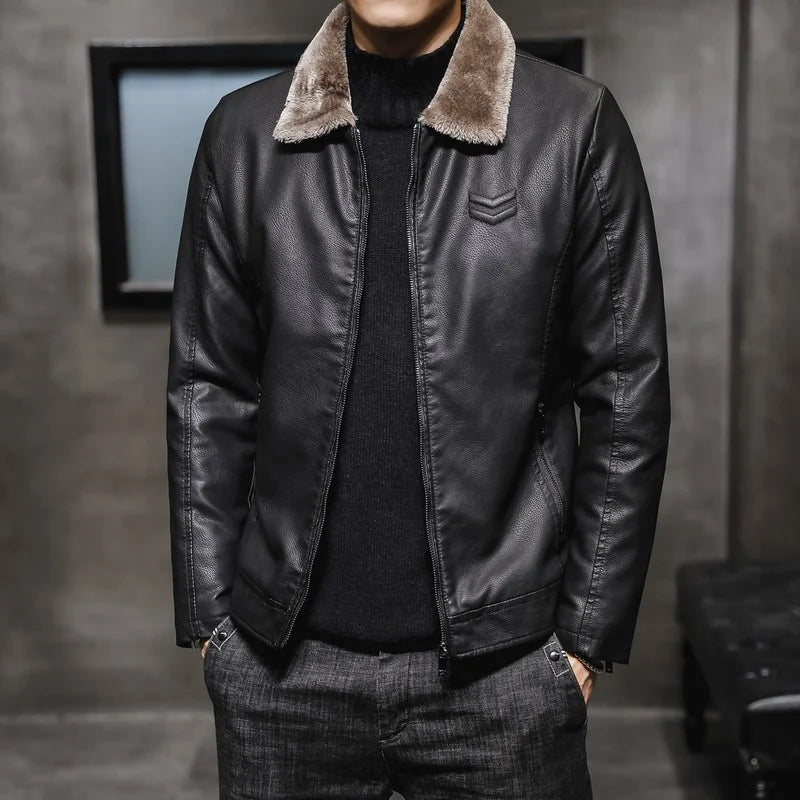 Winter Fashion Lapel Short Paragraph Casual Jacket Men PU Leather Jacket Shirts