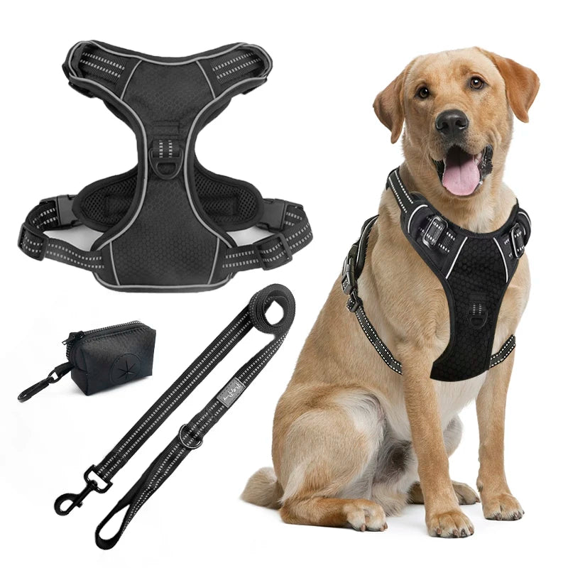 France Waterproof Oxford Reflective Tactical No Pull Dog Harness Set Black Training Large Dog Pet Tactical Harness Set