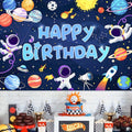 Happy Birthday Background Banner Sign Large Fabric Space Theme Birthday Photography Background for Birthday Party Supplies