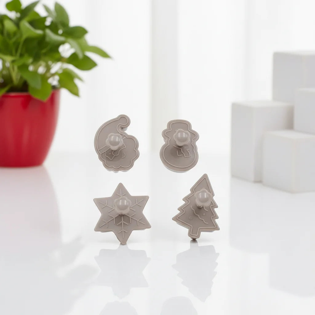 New Design 4pcs Christmas Theme Plastic Plunger Press Cookie Cutter Baking Tools Spring Biscuit Molds