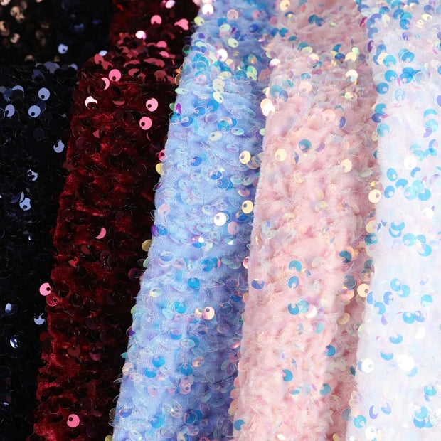 Various Styles Winter Velvet Embroidery Sequin Fabric 100% Polyester Black Red Pink Plain Knitted Stretch Feature Embroidered