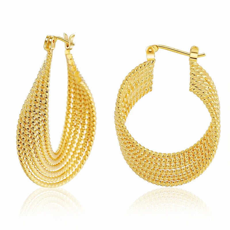 Women Brass 18K Gold Plating Twisted Circle Clip on Earrings Chic Braided Geometric Round Hoop Earrings