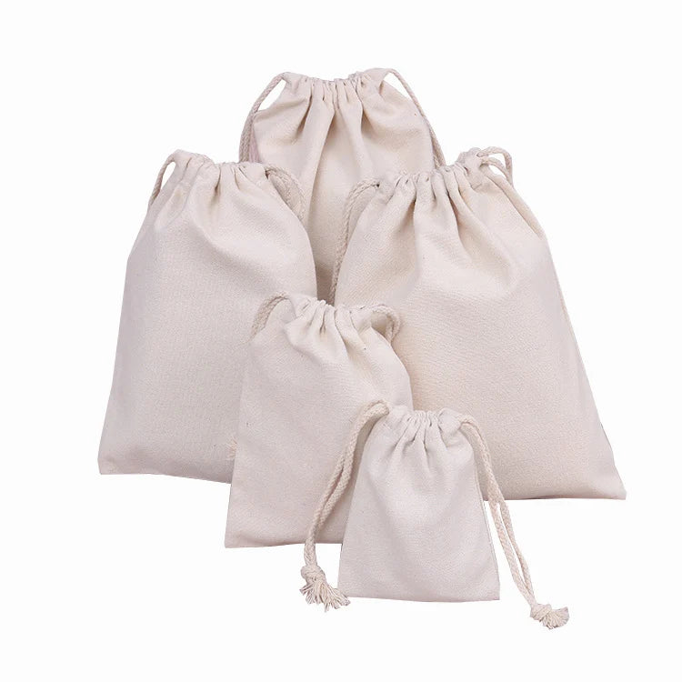 Wholesale Custom Logo Printed Cotton Canvas Drawstring Bags Organic Musline Strings Gift Bag