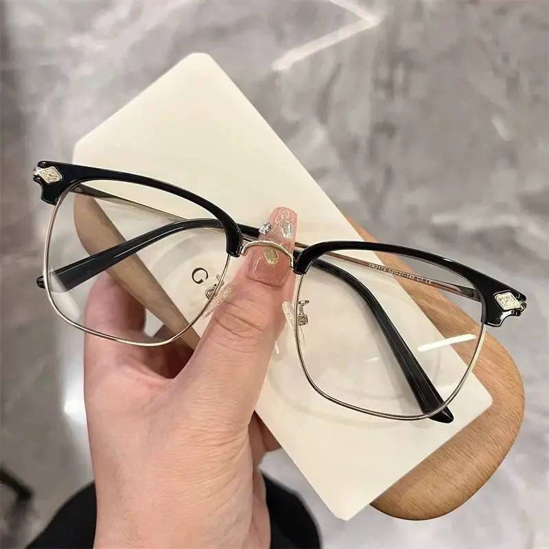 Hot Sale High Quality Classic Half Frame Half Rim Unisex Optical Glasses Anti-Blue Light Computer Spectacles Metal Frame All