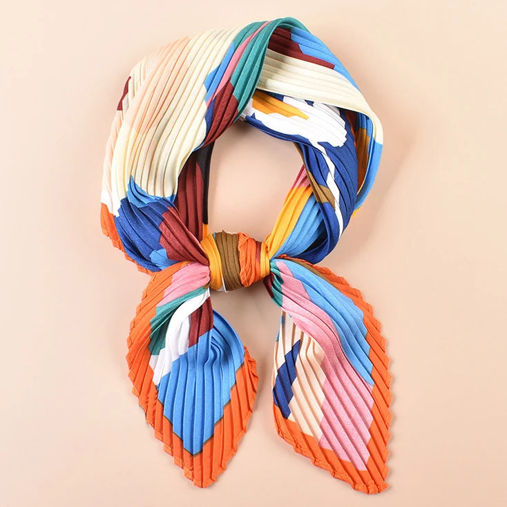 Scarf Custom New Style Natural Large Flower Print High-end Pleated Women's Polyester Silk Scarf Thin 70 * 70cm square Scarf