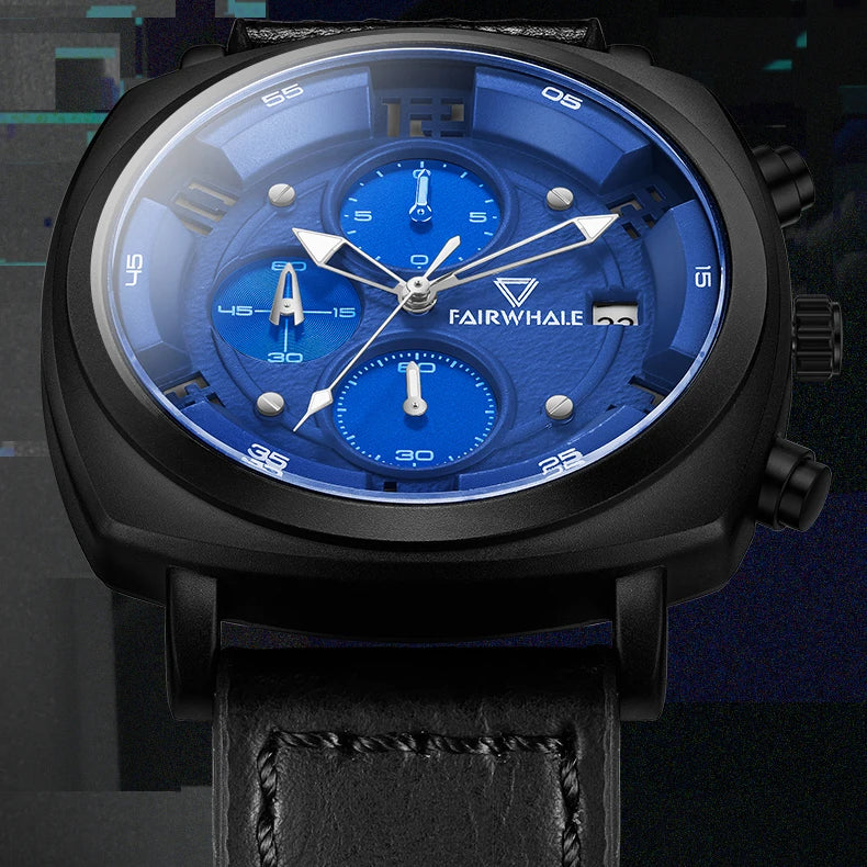 Mark Fairwhale Brand 5510 Fashion Business Men WristWatch Multifunctional Stainless Steel case Quartz Waterproof Leather Watch