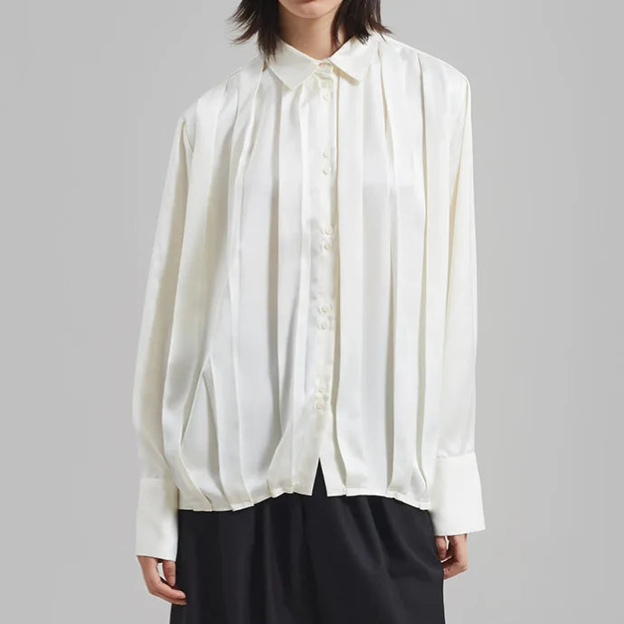 Enyami Vintage Elegant Boutique Pleated Casual Loose Shirt Female Long Sleeve Sense Top Class Blouse Shirts