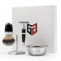 JDK Luxury Shaving Safety Razor Chrome Shave Bowl Beard Brush With Stand Custom Mens Beard Care Shaving Grooming Set Kit