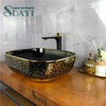 SDAYI Black Gold Lavabo Ceramic Golden Design Wash Basin Bathroom Sinks