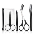 New Arrivals Black 2pcs Stainless Steel Plastic Scissors Tweezers 4 in 1 Eyebrow razor Set With Replacements razor