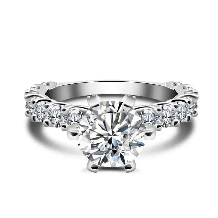Factory Wholesale Silver 925 Original 3 Carat Brilliant Cut Pass Diamond Test D Color Moissanite Wedding Ring for Women
