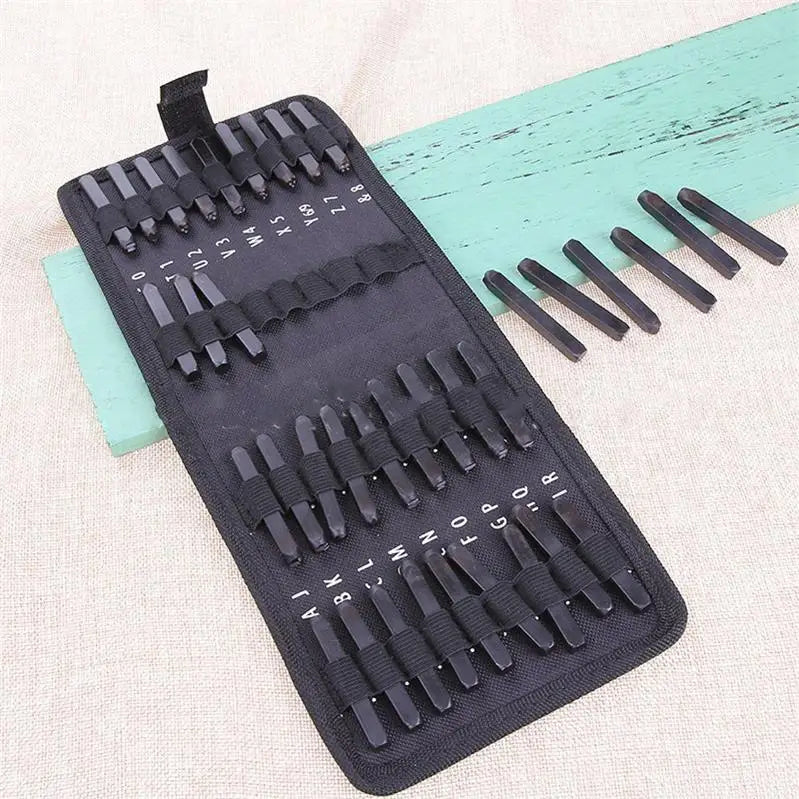 36pc Steel Seal Printed Code Numbers and English Symbols Leather Steel Font Canvas Bag 36 Sets of Letter Punch Chapter